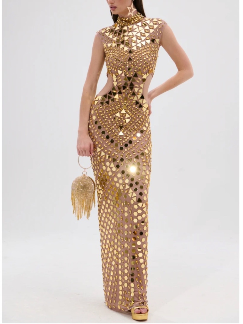Gold Mirrored Maxi Dress Birthday Special Occasion Party Dress